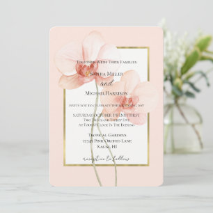 Goldene tropische rosa Orchideenblüten Hochzeit Einladung