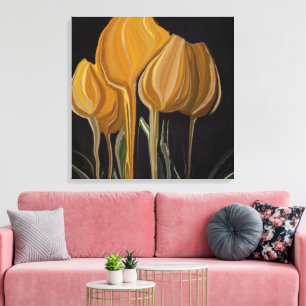 Goldene Tulpe Trio auf Schwarz Leinwanddruck