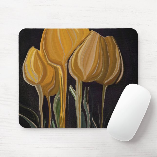 Goldene Tulpe Trio auf Schwarz Mousepad (Mit Mouse)