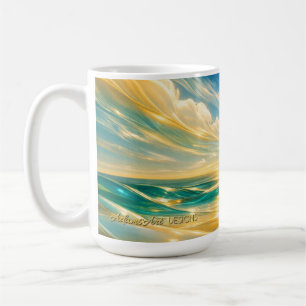 Goldene Türkis Ozeanwellen Sonnenuntergang Kaffeetasse