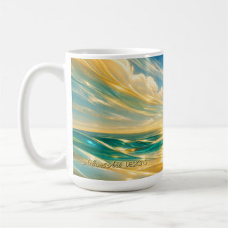 Goldene Türkis Ozeanwellen Sonnenuntergang Kaffeetasse