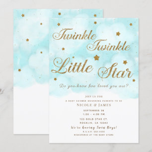 Goldene Twinkle Stars und Blaue Himmels Wolken Bab Einladung