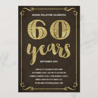 Goldene Typografie 60. Geburtstagsparty Einladung