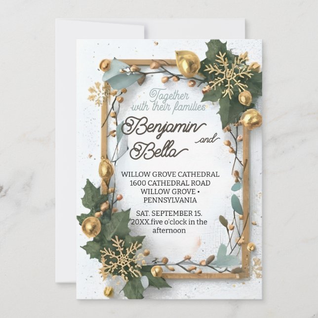 goldene Typografie-Blattschneezeit Einladung (Vorderseite)