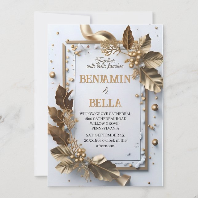 goldene Typografie-Blattschneezeit Einladung (Vorderseite)