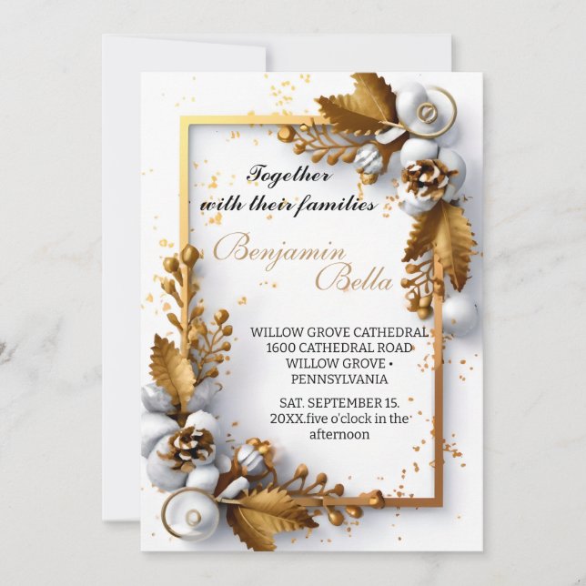 goldene Typografie-Blattschneezeit Einladung (Vorderseite)
