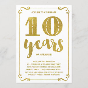 Goldene Typografie Faux-Folie 10. Hochzeitsjubil Einladung