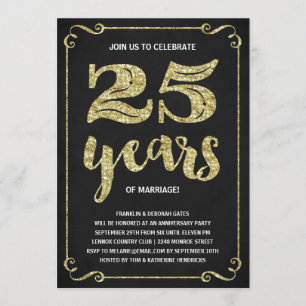 Goldene Typografie   Faux-Folie 25. Hochzeitstag Einladung