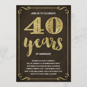 Goldene Typografie   Faux-Folie 40. Hochzeitstag Einladung