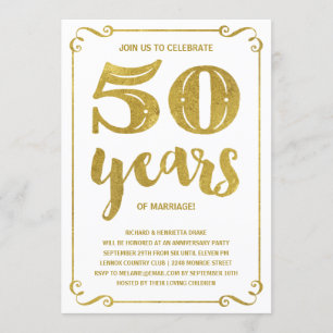 Goldene Typografie   Faux-Folie 50. Hochzeitstag Einladung