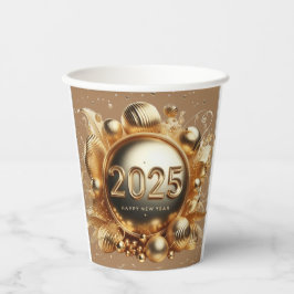 Goldene Typografie froh neues Jahr 2025 Pappbecher