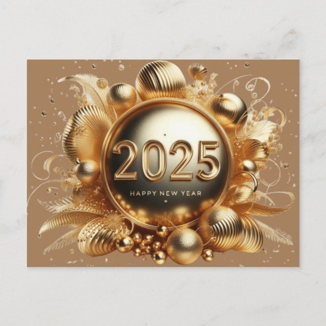 Goldene Typografie froh neues Jahr 2025 Postkarte (Vorderseite)
