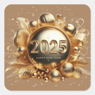 Goldene Typografie froh neues Jahr 2025 Quadratischer Aufkleber