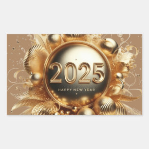 Goldene Typografie froh neues Jahr 2025 Rechteckiger Aufkleber