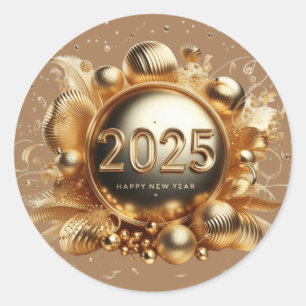 Goldene Typografie froh neues Jahr 2025 Runder Aufkleber