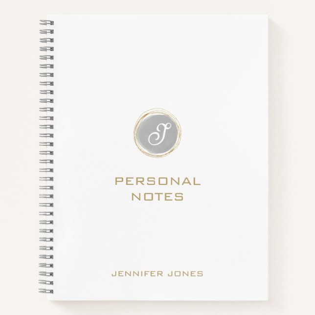 Goldene Typografie Graue Wasserfarbe Monogramm Nam Notizbuch (Vorderseite)