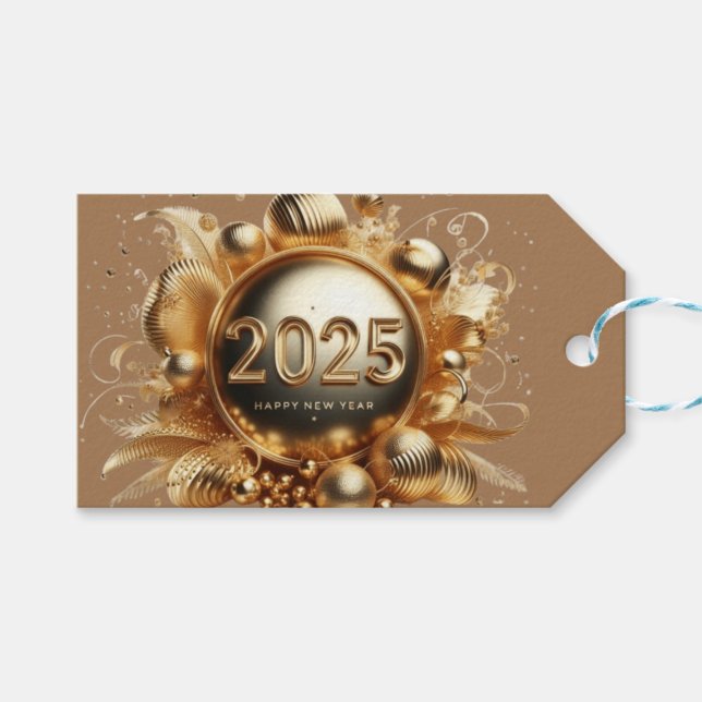 Goldene Typografie - Neujahr 2025 Geschenkanhänger (Vorderseite (Horizontal))