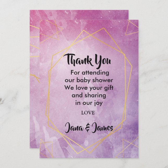 Goldene Typografie Rosa Aquarell Vielen Dank Einladung (Vorne/Hinten)