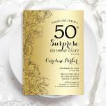 Goldene Überraschung 50. Geburtstagsparty Einladung<br><div class="desc">Gold Überraschung 50. Geburtstag Party Einladung. Glam feminin Design mit Imitaten Goldfolie,  botanischen Akzenten und Typografie Drehbuch Schriftart. Einfache florale Einladungskarte perfekt für eine stilvolle weibliche Überraschung am Tag. Kann für jedes Alter angepasst werden. Gedruckte Zazzle Einladungen oder Sofortdownload digitalen Vorlage.</div>