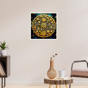 Goldene Uhrwerks-Himmels-Kunst Poster