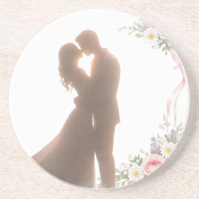 Goldene Umarmung bei Sonnenuntergang - Romantisch Getränkeuntersetzer (Vorne)