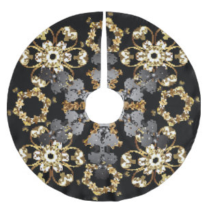 Goldene Umrandung: Östliche Blumendekoration Polyester Weihnachtsbaumdecke