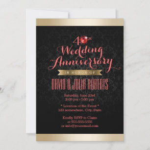 Goldene Umrandung Schwarz Damast Rubin Hochzeit Ju Einladung