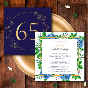 Goldene und Blaue Hortensie 65. Hochzeitstag Einladung