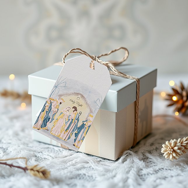 Goldene und blaue Krippe Geschenkanhänger (Von Creator hochgeladen)