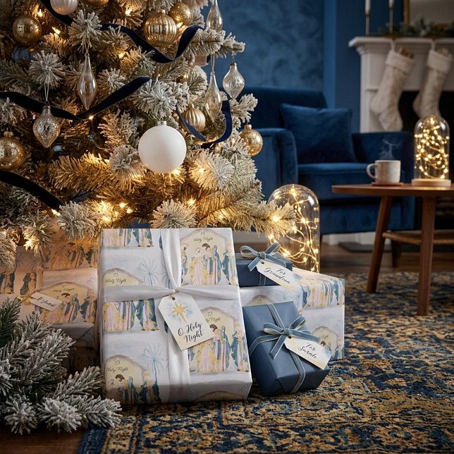 Goldene und blaue Krippe Geschenkpapier (Von Creator hochgeladen)
