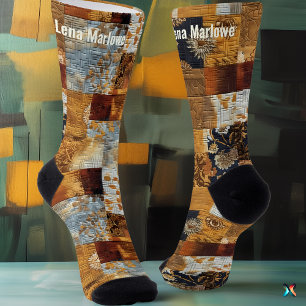Goldene und blaue Patchwork-Socken – Kundenspezifi Socken