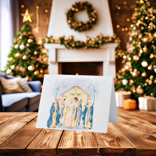 Goldene und blaue Weihnachtsgeschichte Feiertagskarte