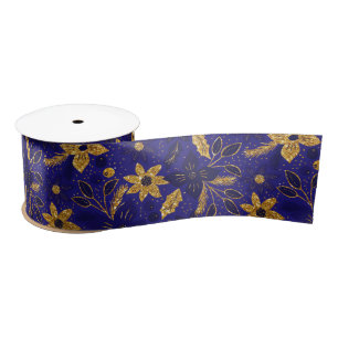 Goldene und blaue Weihnachtspoinsettien-Blumen Satinband