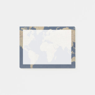 Goldene und blaue Weltkarte Post-it Klebezettel