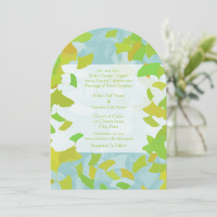 Goldene und grüne Ginkgoblatt Hochzeit Einladung