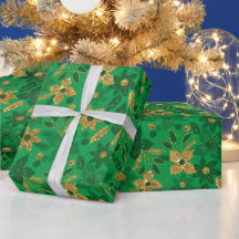 Goldene und grüne Weihnachts-Poinsettien-Blumen