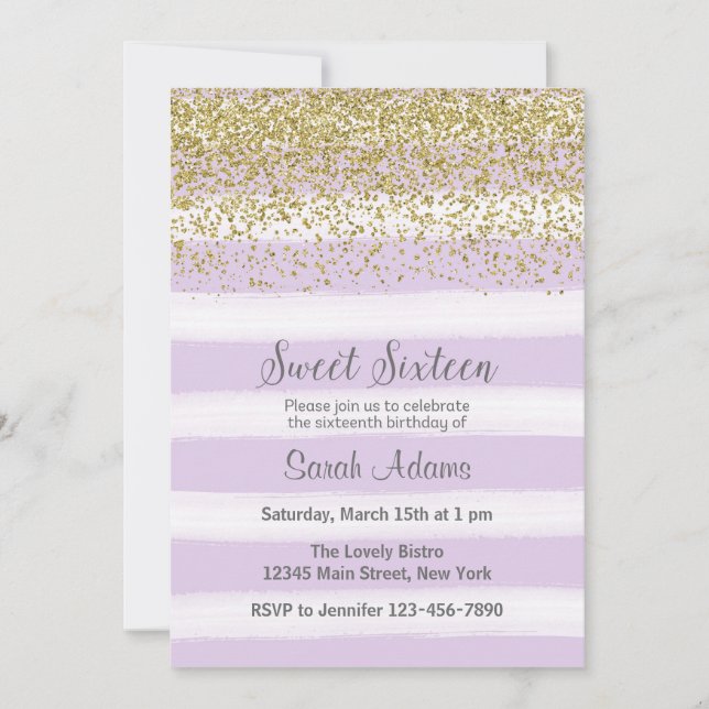 Goldene und Lila Einladung zum Geburtstag (Vorderseite)