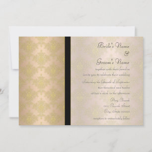 Goldene und Pfirsichfarbene Damast-Hochzeitseinlad Einladung
