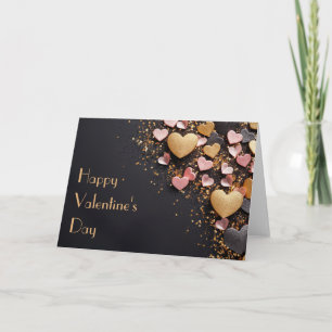 Goldene und rosa Herzen auf schwarzem Grund Valent Karte