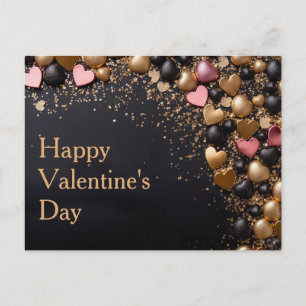 Goldene und rosa Herzen auf schwarzem Grund Valent Postkarte