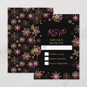 Goldene und rosa Schneeflocken Winter RSVP Karte