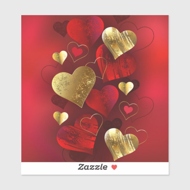 Goldene und rote Valentine Aufkleber (Blatt)