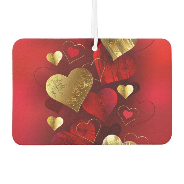Goldene und rote Valentine Autolufterfrischer (Vorderseite)