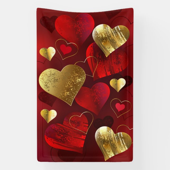 Goldene und rote Valentine Banner (Vertikal)