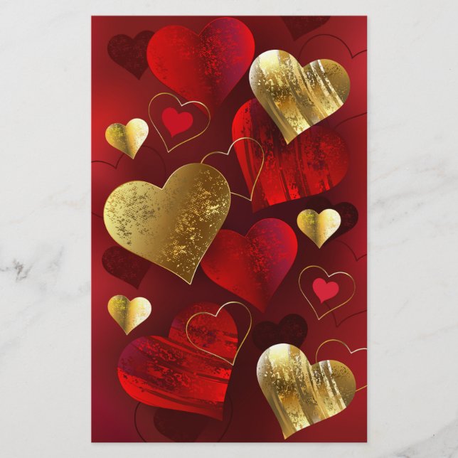Goldene und rote Valentine Briefpapier (Vorderseite)