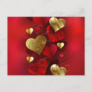 Goldene und rote Valentine Feiertagspostkarte