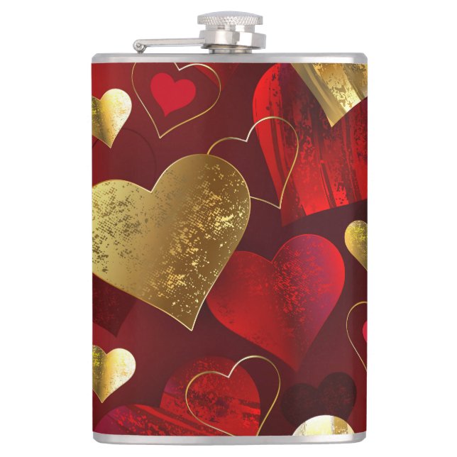Goldene und rote Valentine Flachmann (Vorderseite)