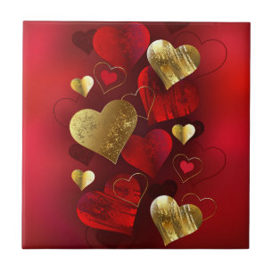 Goldene und rote Valentine Fliese