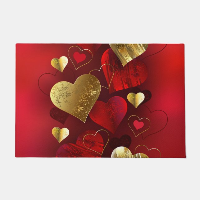 Goldene und rote Valentine Fußmatte (Vorderseite)