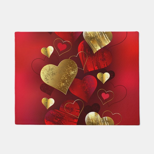 Goldene und rote Valentine Fußmatte (Vorderseite)